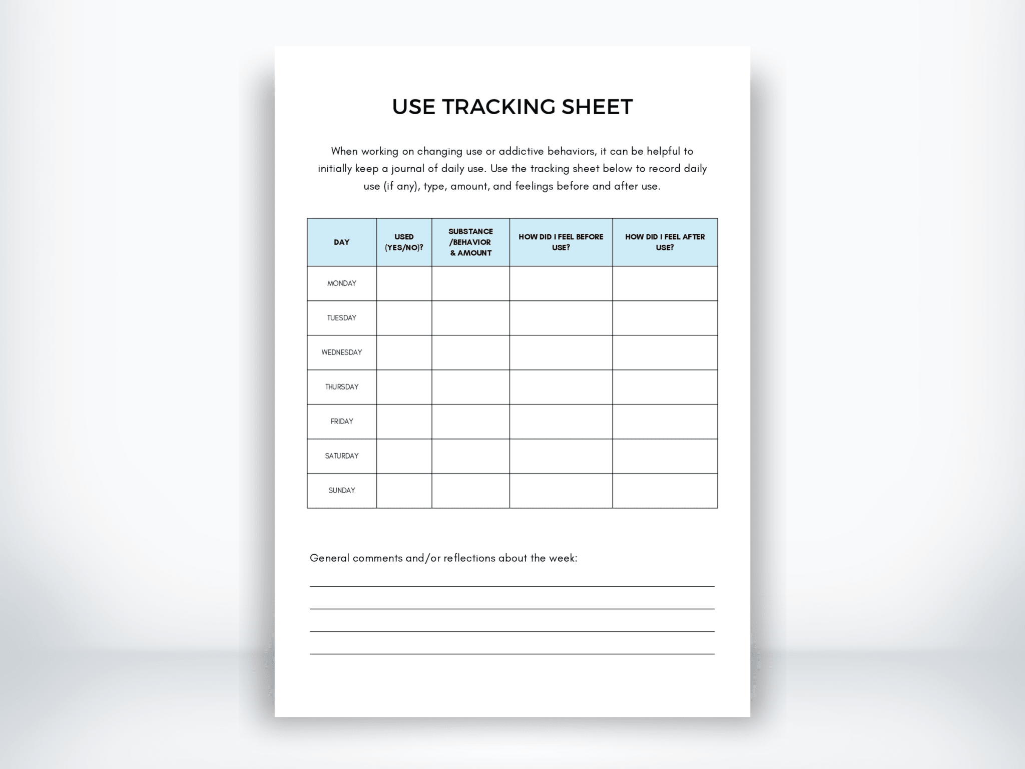 Use Tracking Sheet Worksheet (PDF) | My Thriving Mind