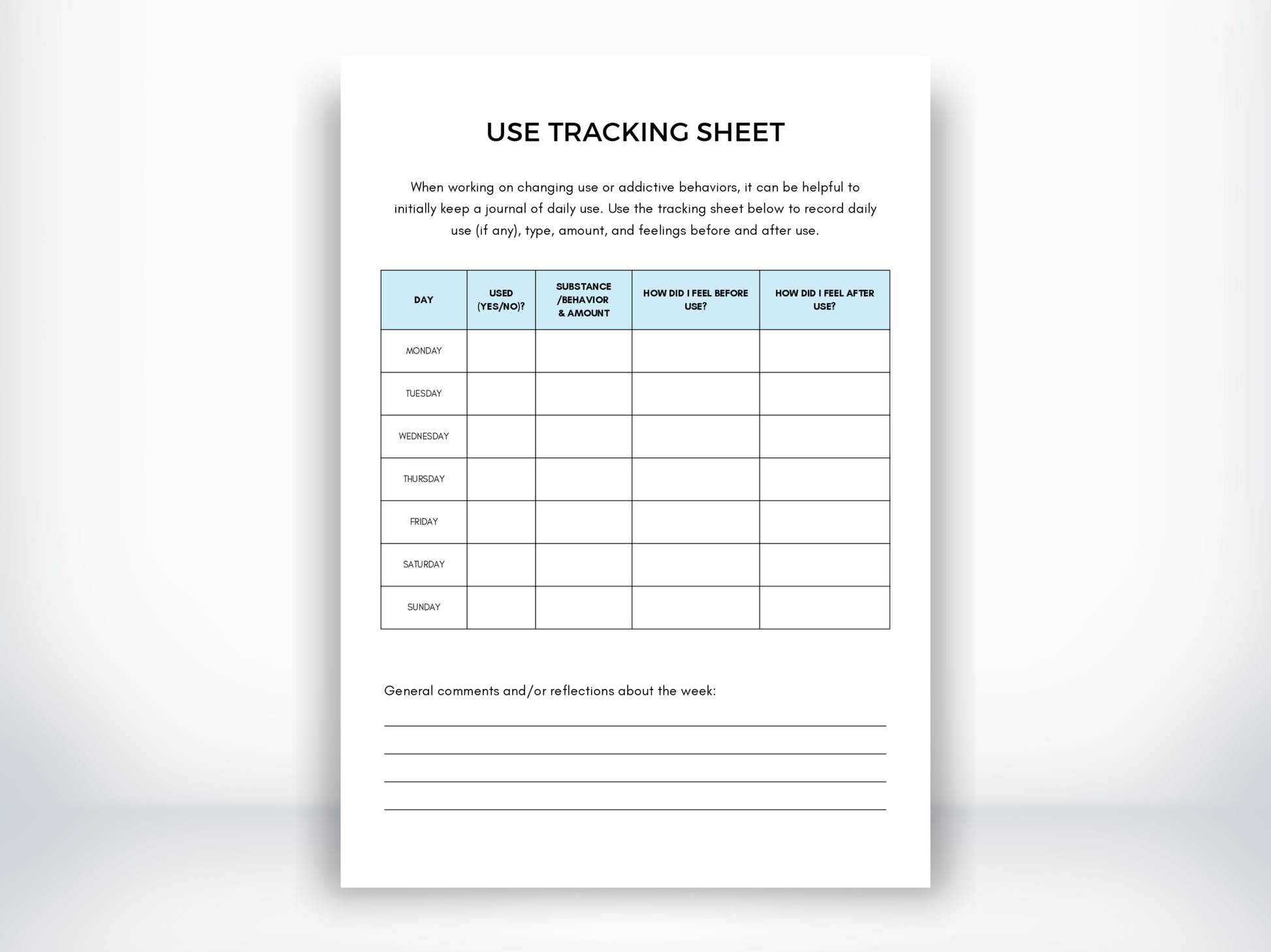 Use Tracking Sheet PDF