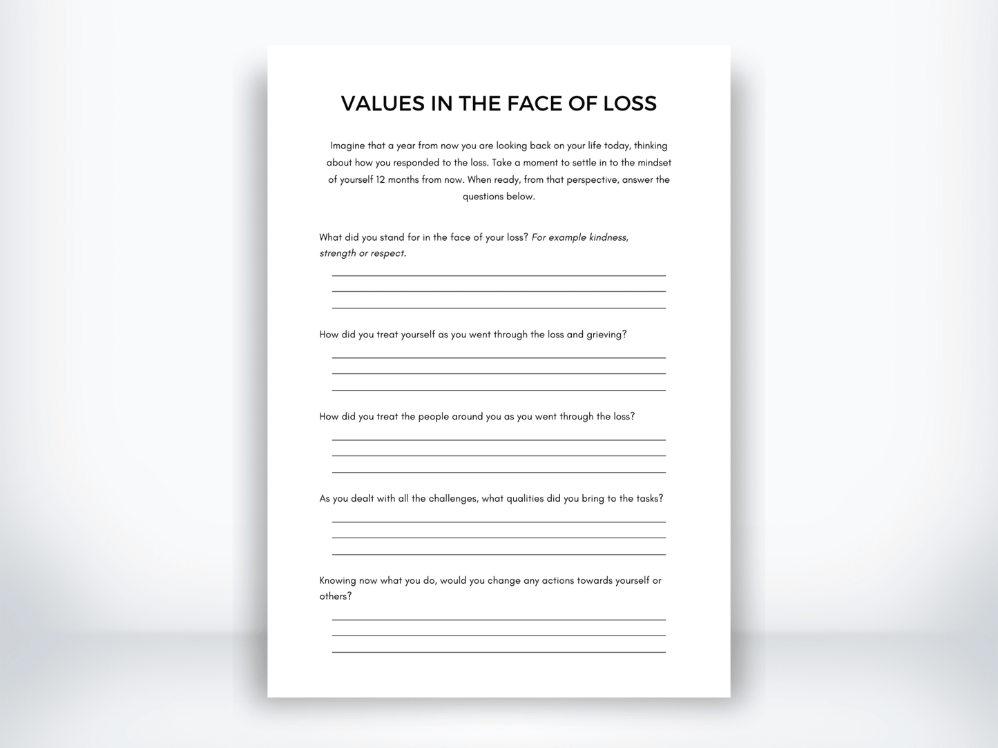 Values In The Face Of Loss Worksheet PDF - My Thriving Mind