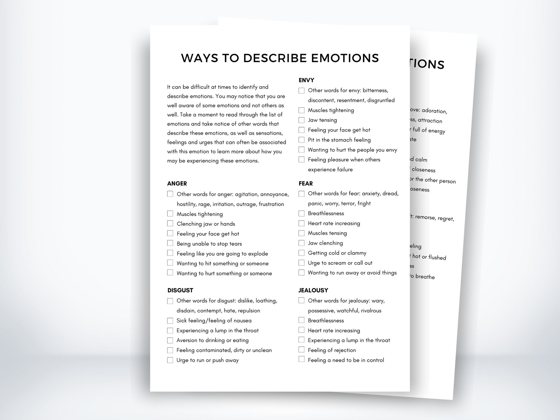 Ways To Describe Emotions Worksheet PDF