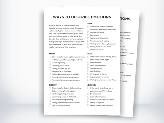 Ways To Describe Emotions Worksheet PDF - My Thriving Mind