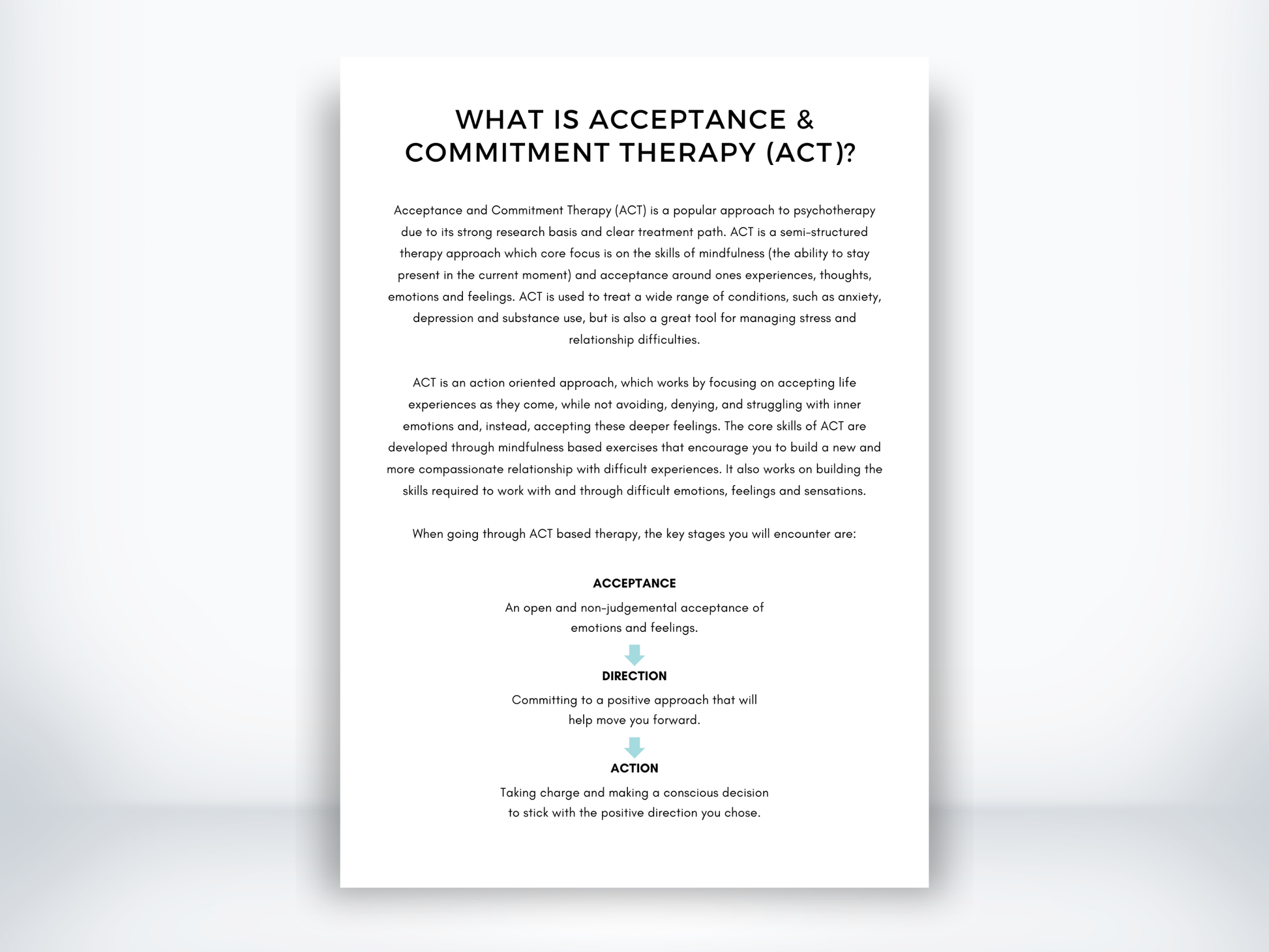 What Is Acceptance and Commitment Therapy Handout PDF