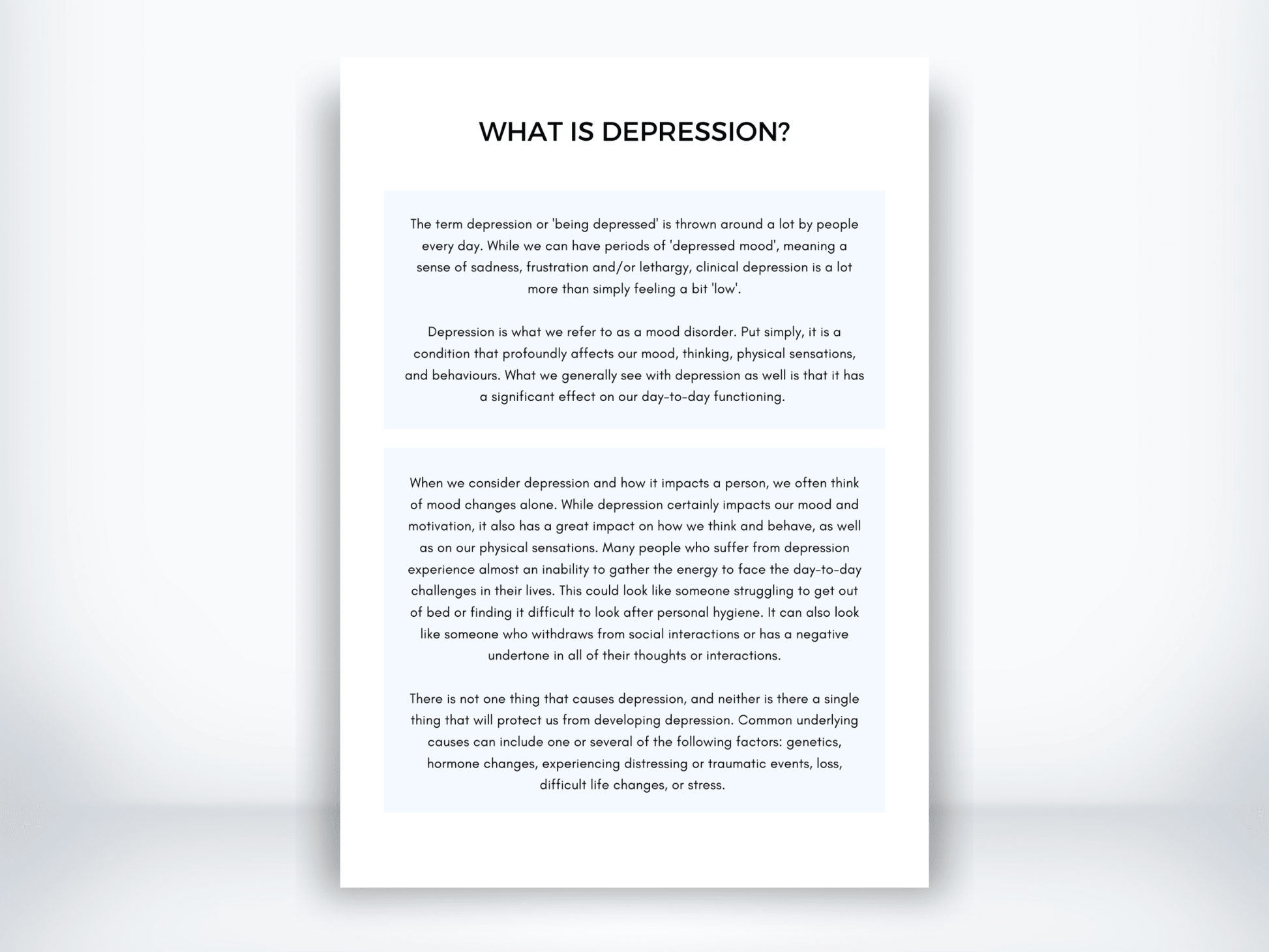 What Is Depression Handout PDF - My Thriving Mind