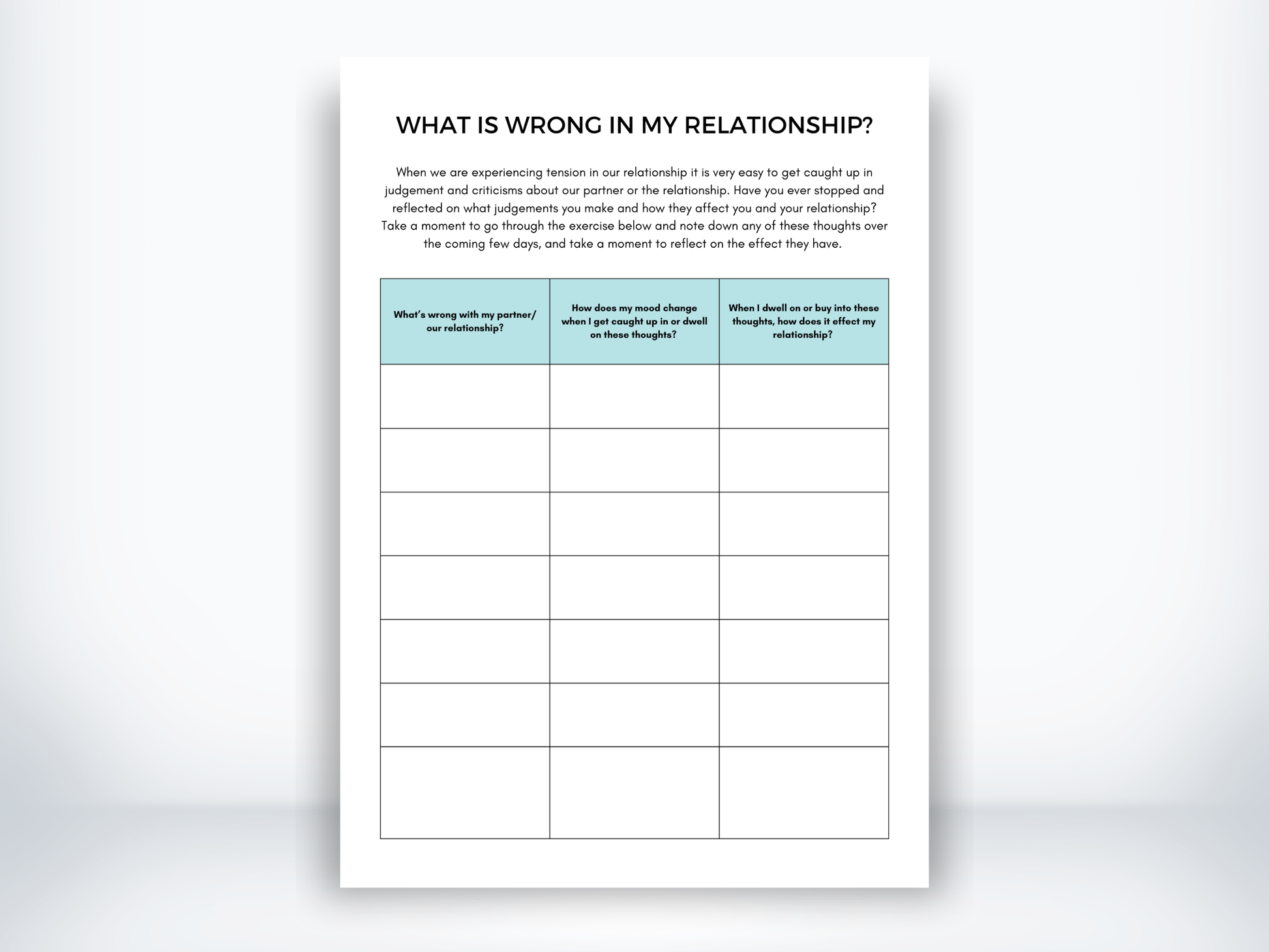 What Is Wrong In My Relationship Worksheet PDF
