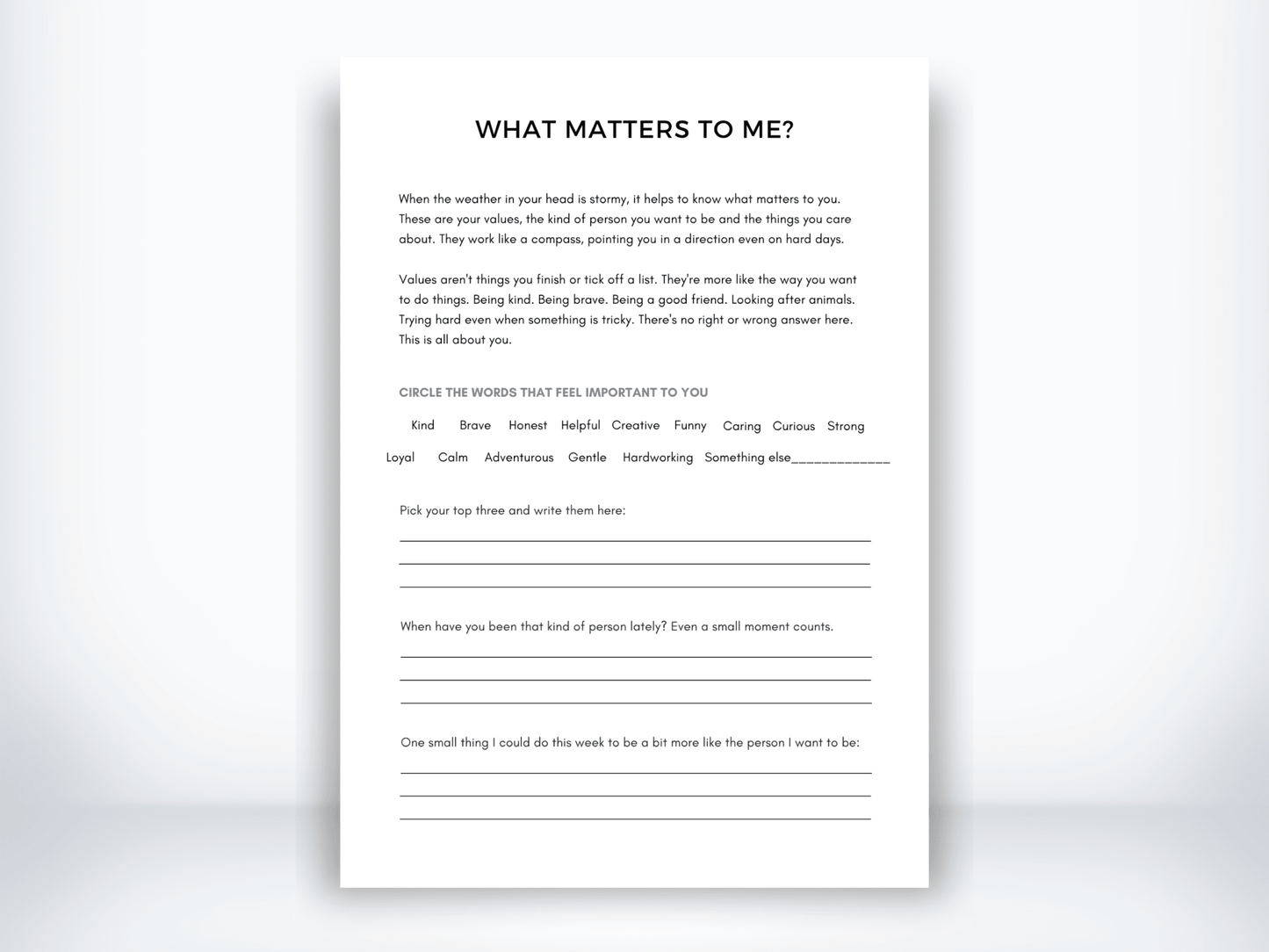 What Matters to Me PDF - My Thriving Mind