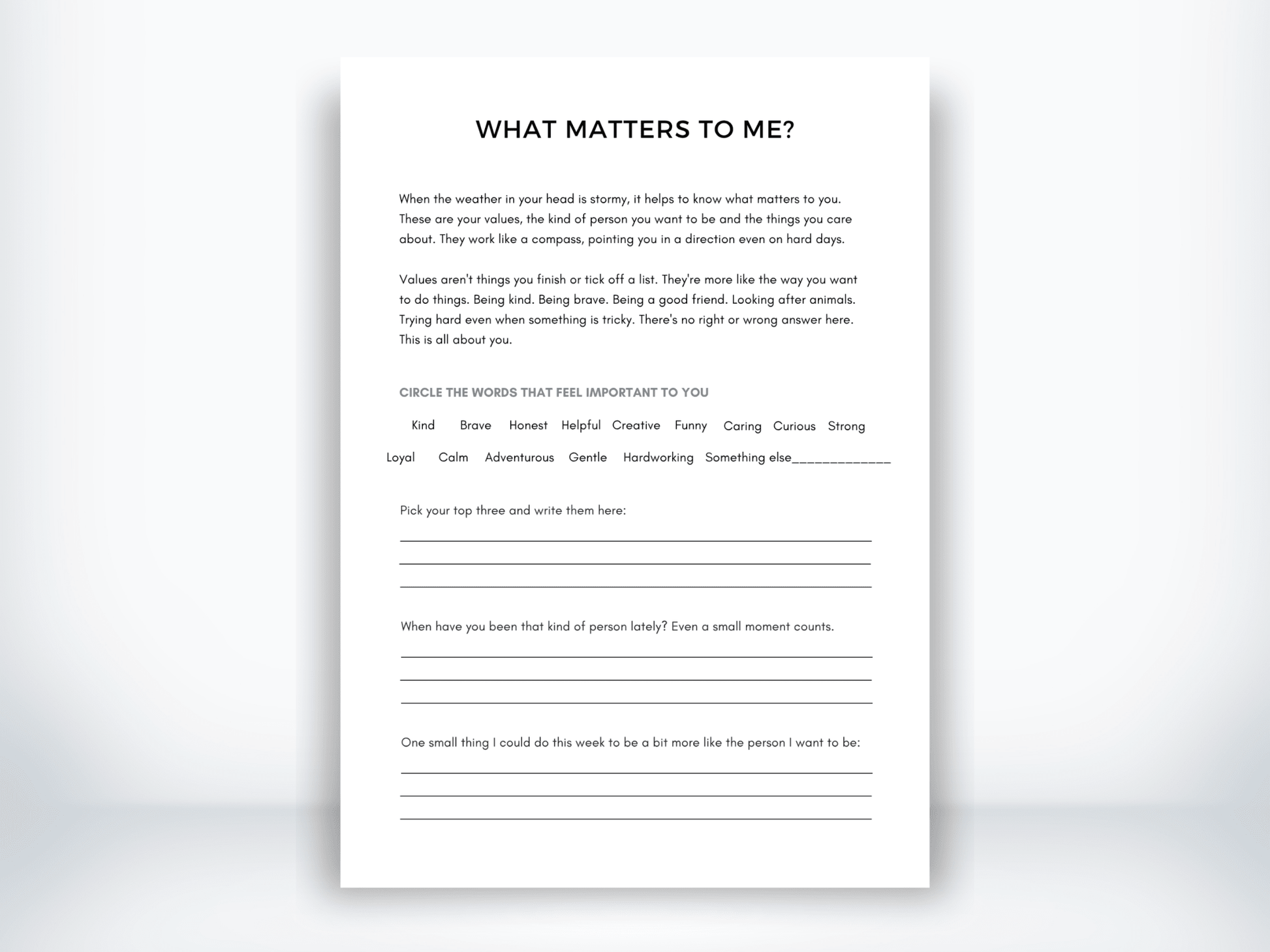 What Matters to Me PDF - My Thriving Mind