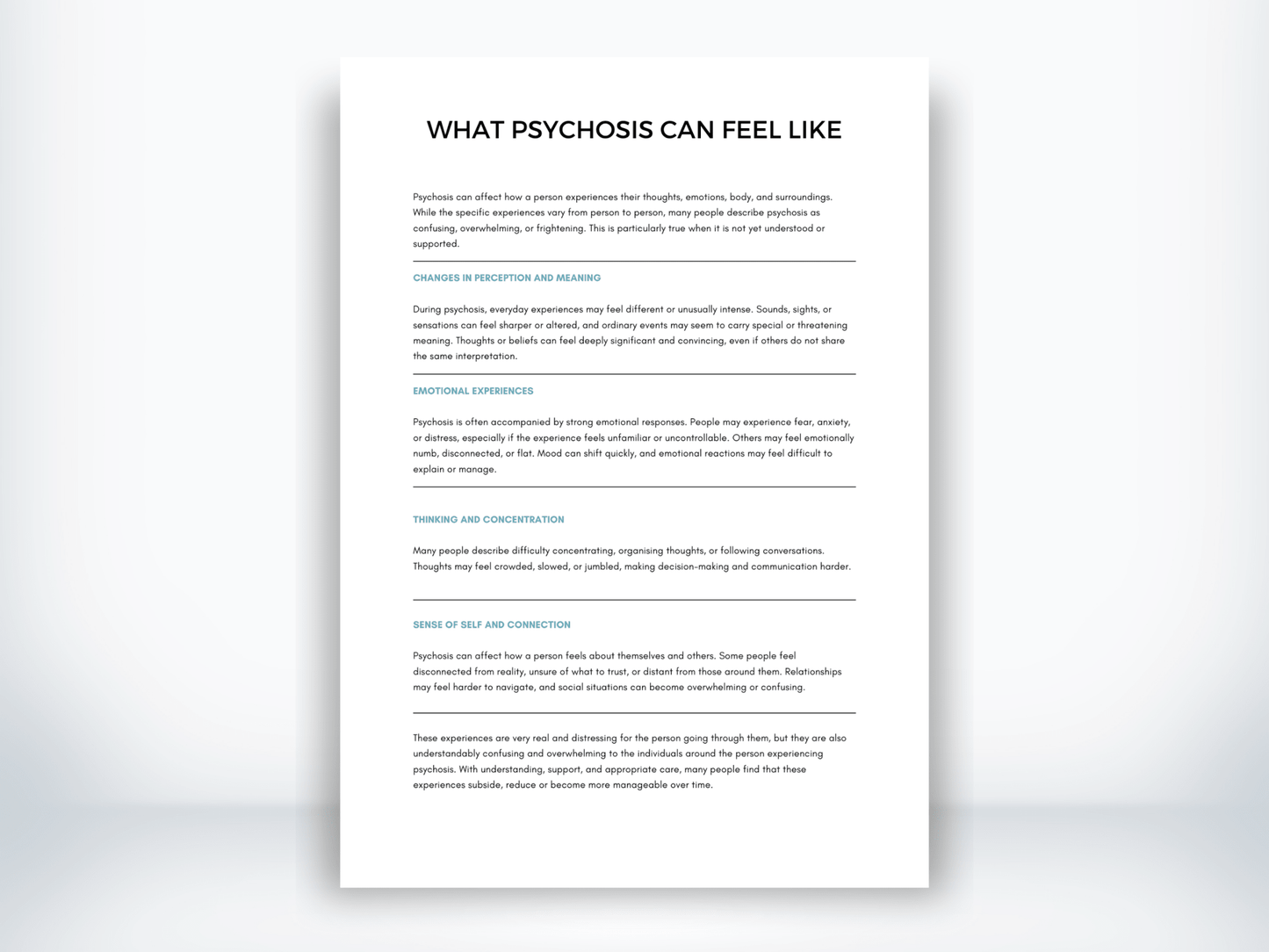 What Psychosis Can Feel Like Handout PDF - My Thriving Mind