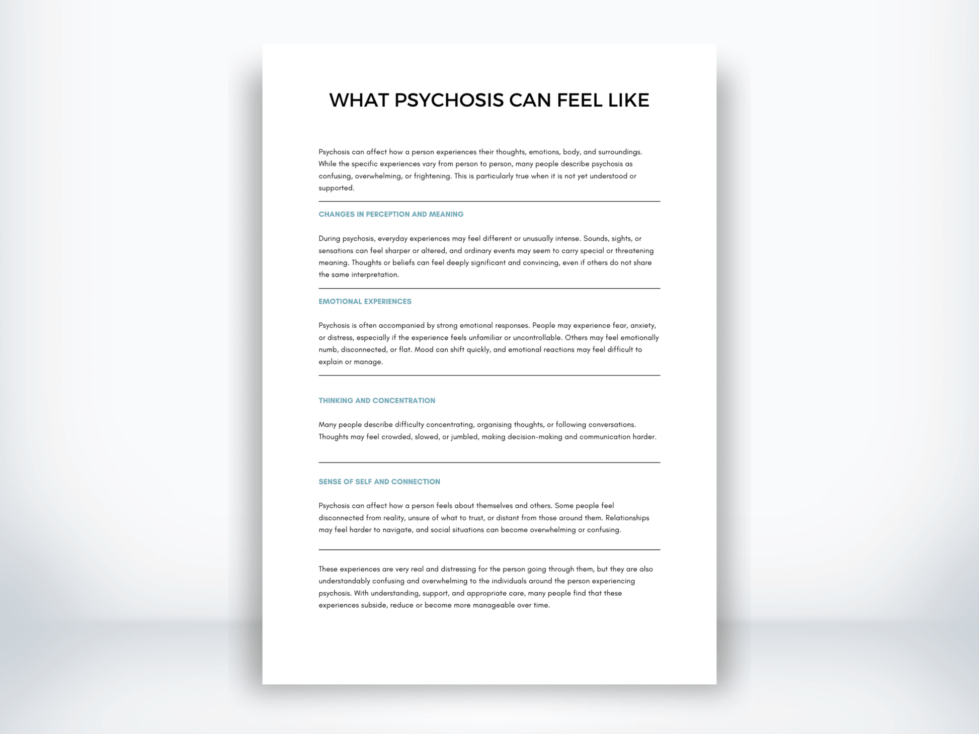 What Psychosis Can Feel Like Handout PDF - My Thriving Mind