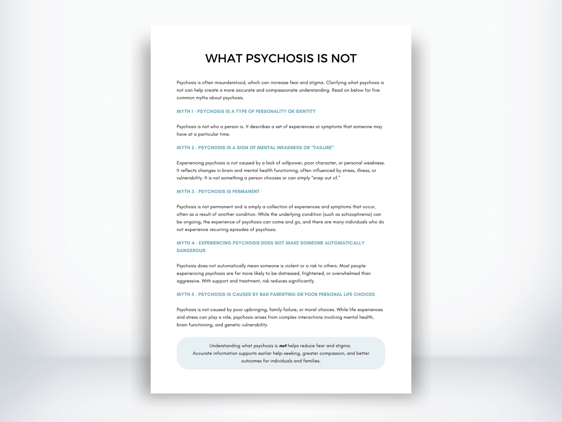 What Psychosis Is Not Handout (PDF) | My Thriving Mind