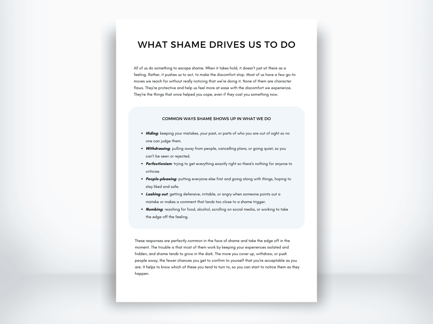 What Shame Drives Us To Do PDF - My Thriving Mind