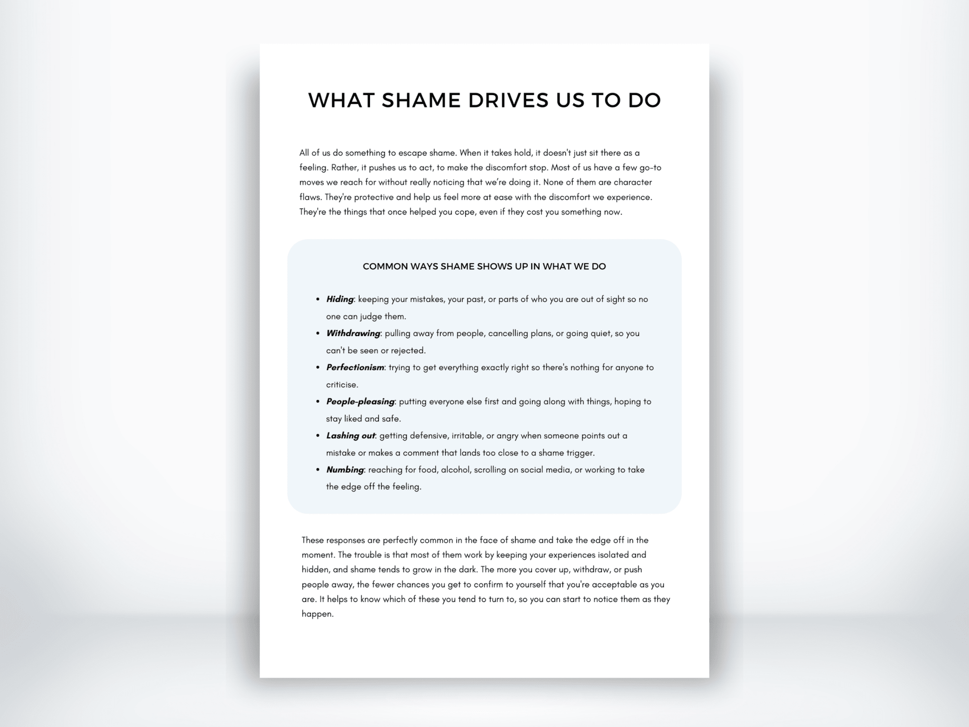 What Shame Drives Us To Do PDF - My Thriving Mind