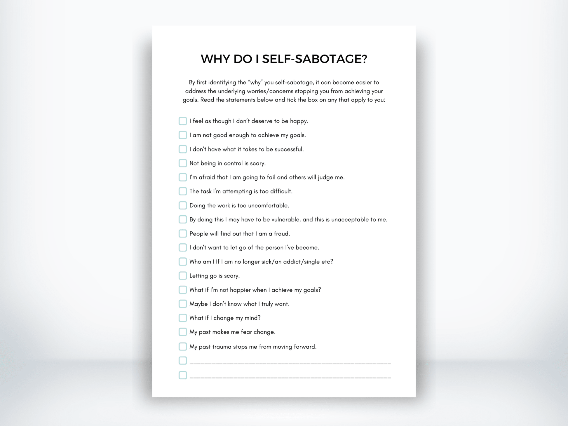 Why Do I Self - Sabotage Worksheet PDF - My Thriving Mind
