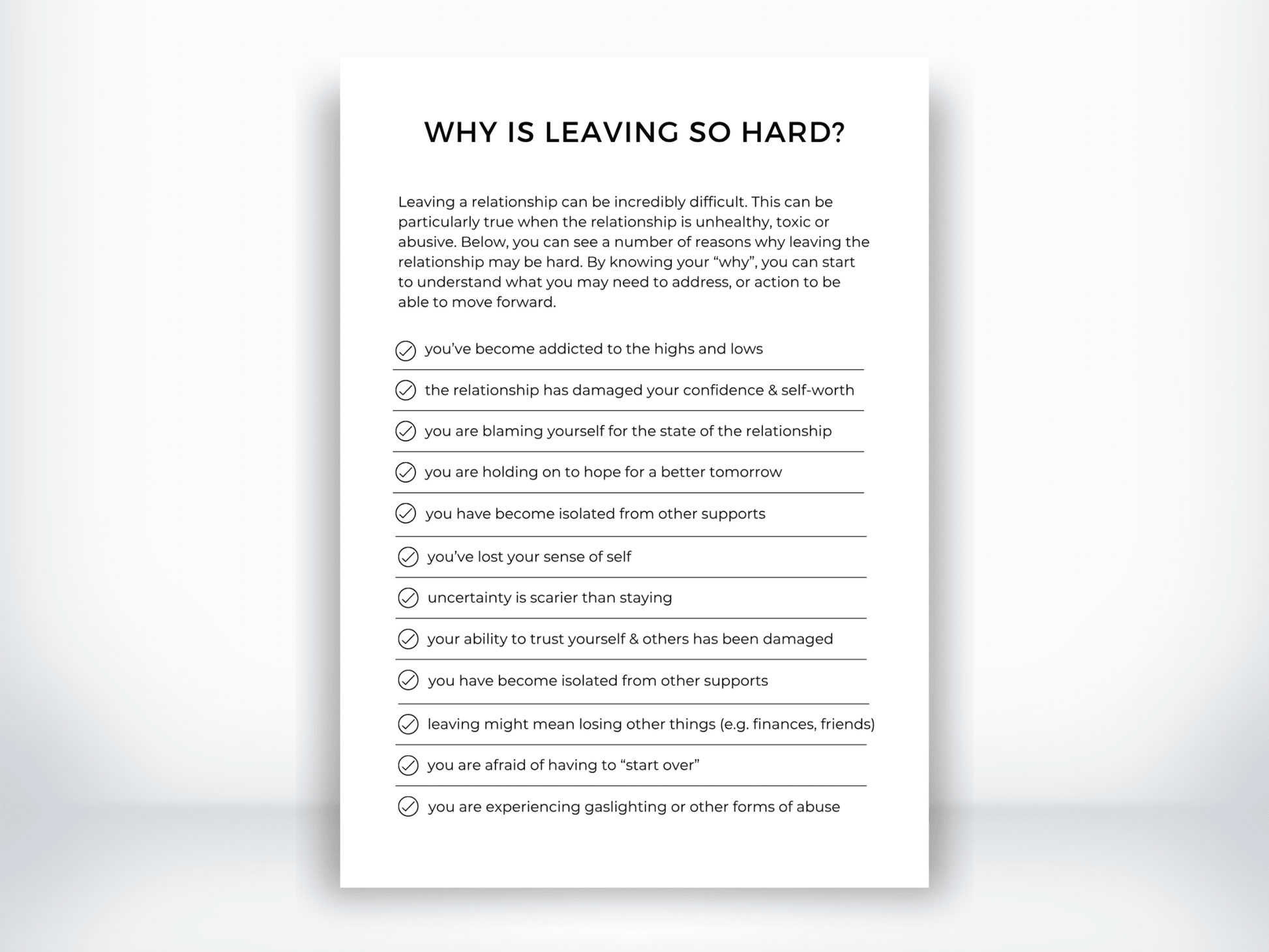 Why Is Leaving a Relationship So Hard Handout PDF - My Thriving Mind