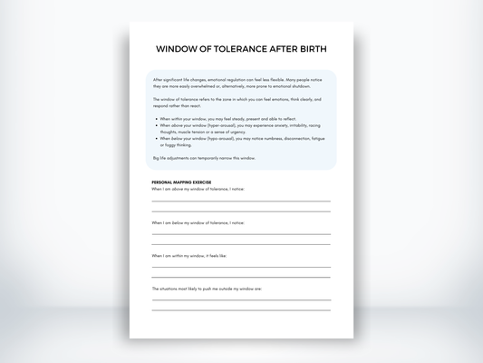 Window Of Tolerance After Birth Worksheet PDF