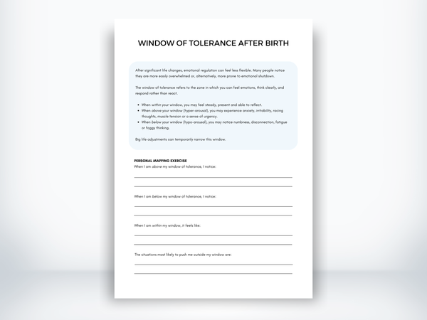 Window Of Tolerance After Birth Worksheet PDF