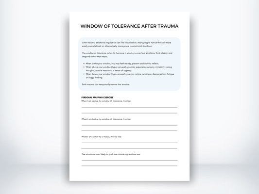 Window Of Tolerance After Trauma Worksheet PDF