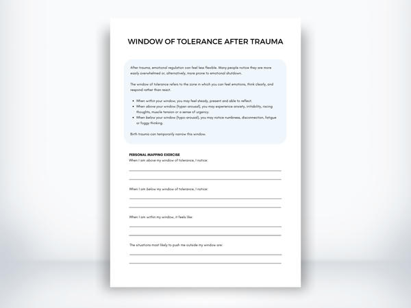 Window Of Tolerance After Trauma Worksheet PDF