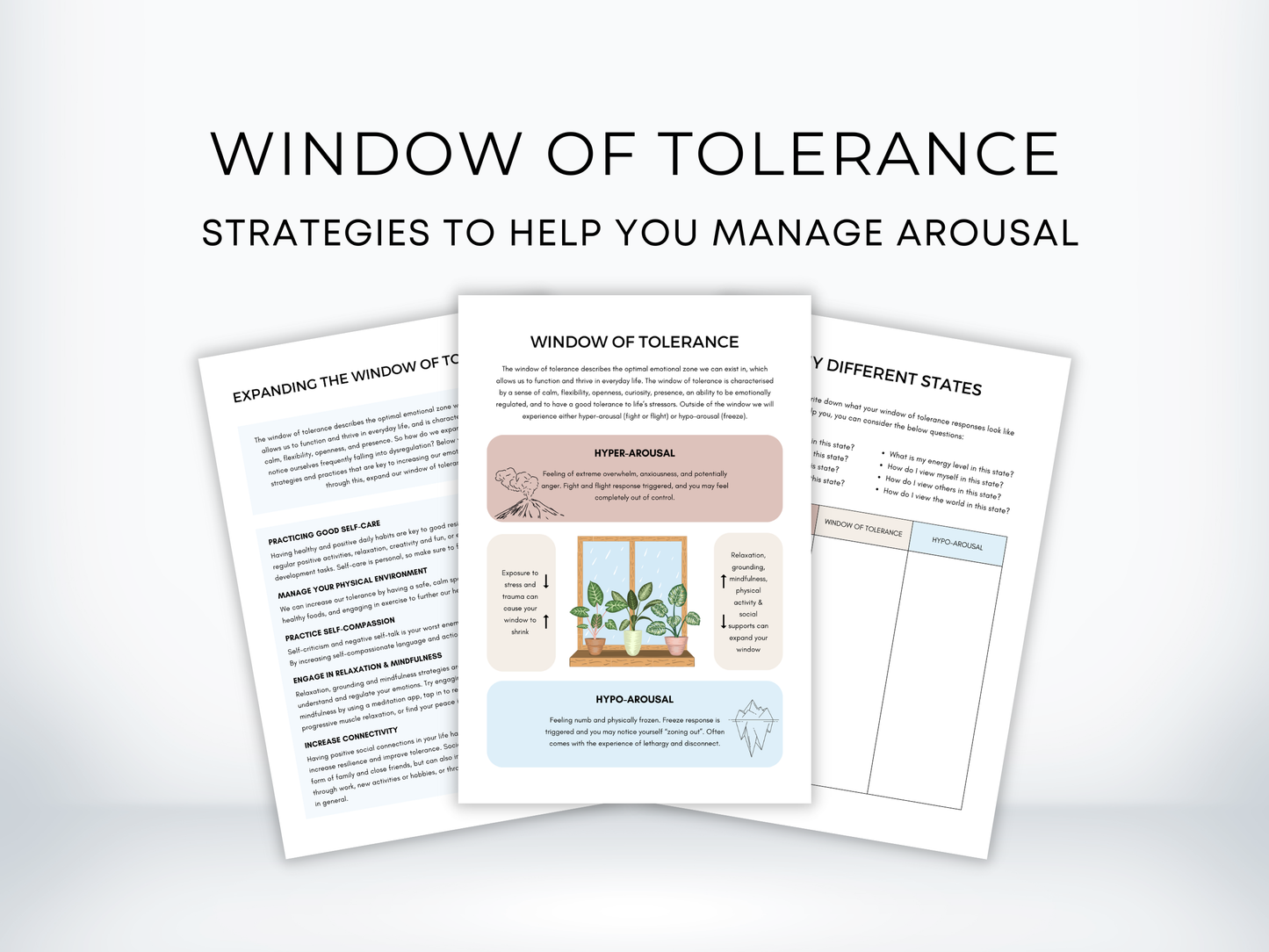 Window of Tolerance Worksheets PDF