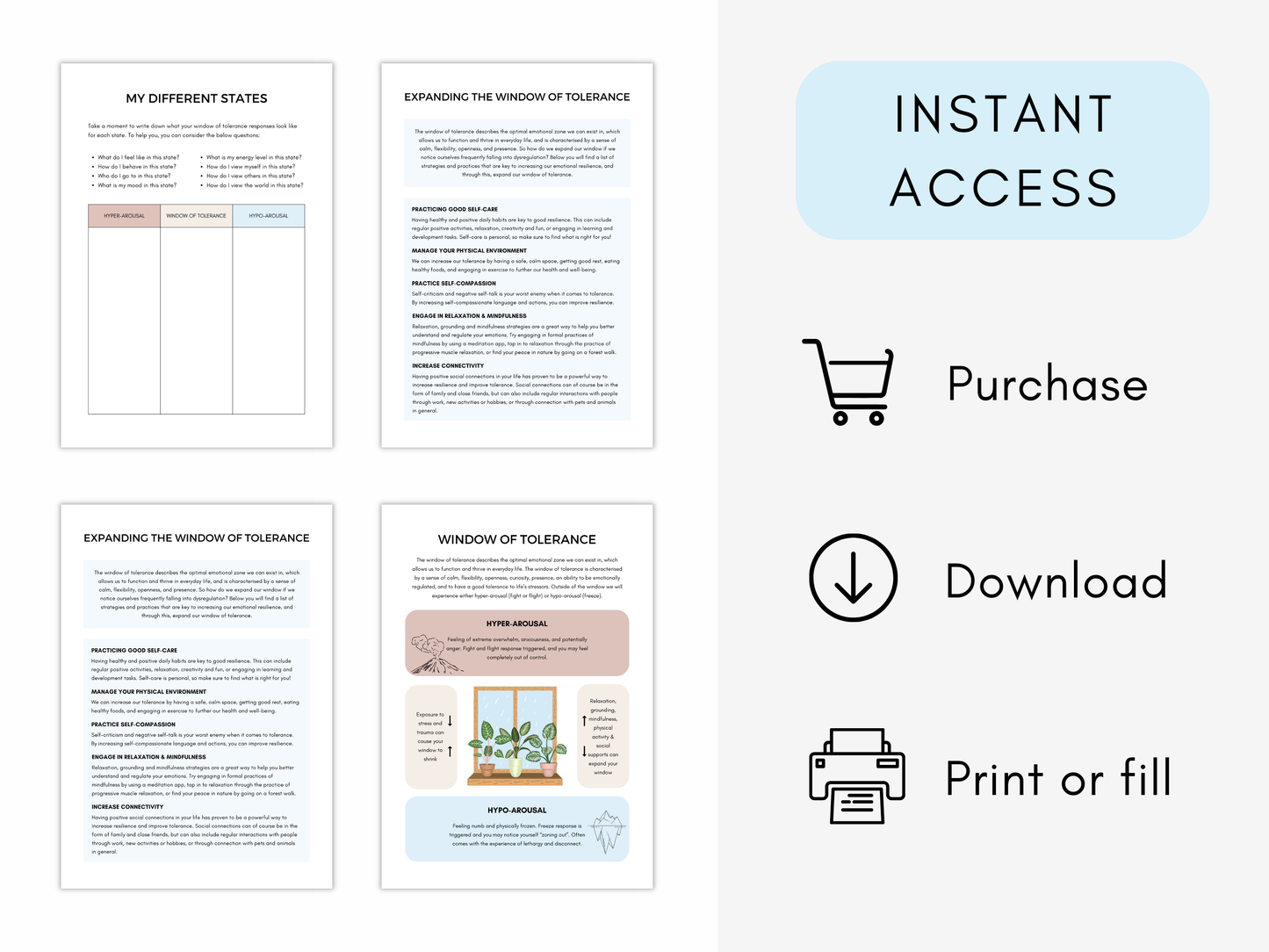 Window of Tolerance Worksheets PDF