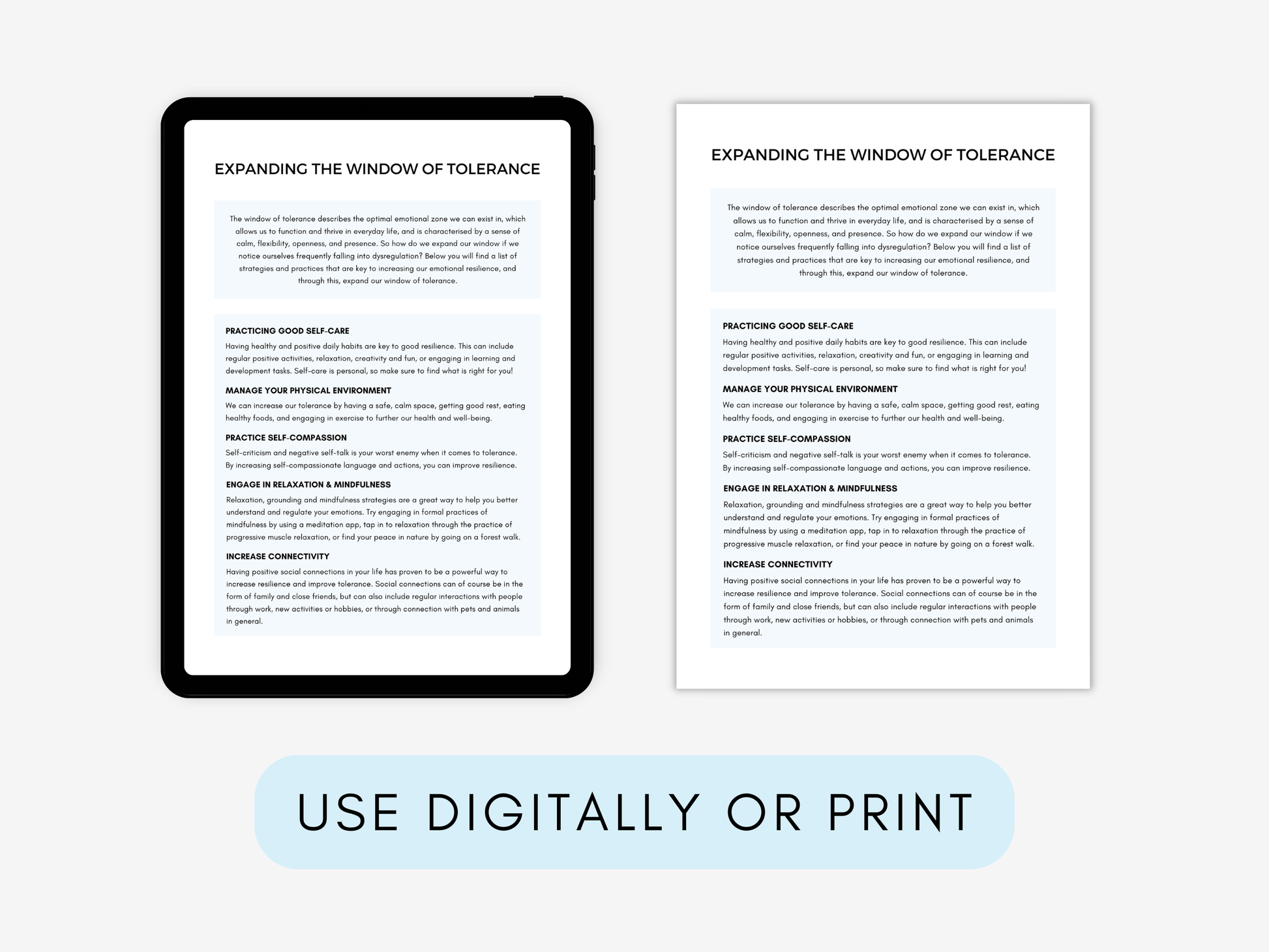 Window of Tolerance Worksheets PDF