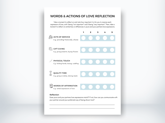 Words & Actions of Love Reflection Worksheet PDF