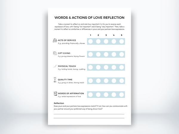 Words & Actions of Love Reflection Worksheet PDF