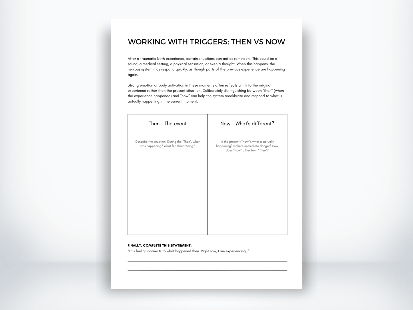 Working With Triggers After Birth Trauma Worksheet PDF - My Thriving Mind