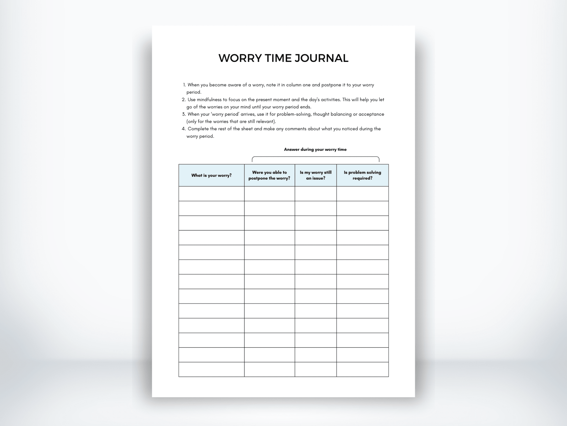 Worry Time Journal PDF - My Thriving Mind