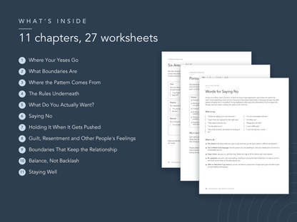 Chapter list and sample pages from the Boundaries and People Pleasing workbook