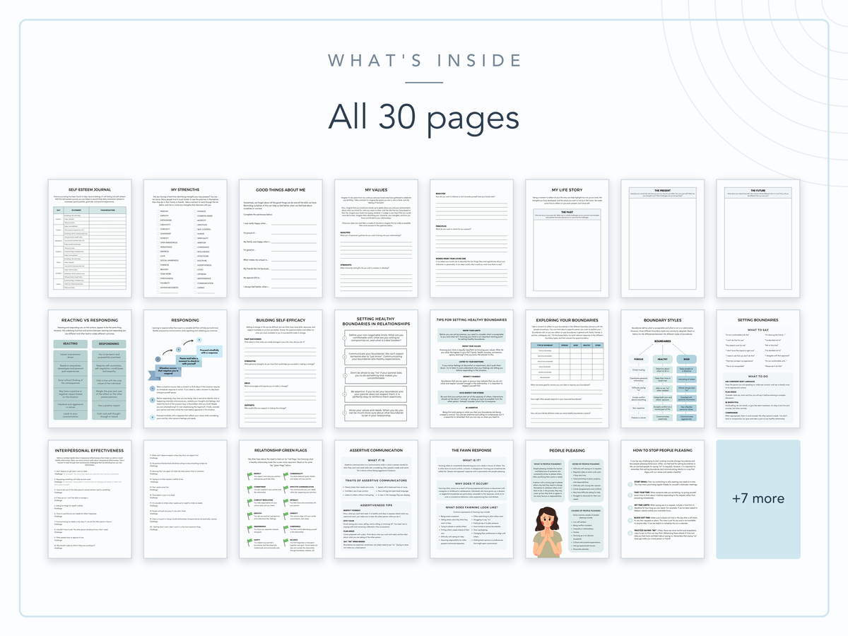 All 30 pages of the Self Esteem Worksheets Bundle