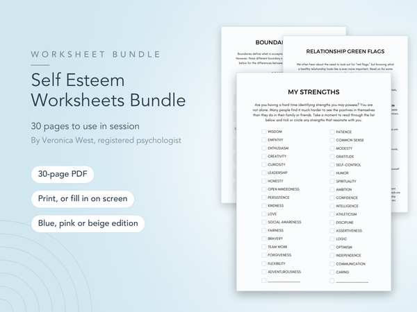 Self Esteem Worksheets Bundle